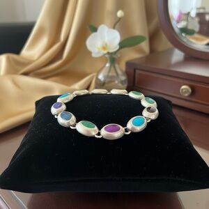 8 inch Mexican 925 stamped by artisan Multicolor Cabochon Bracelet